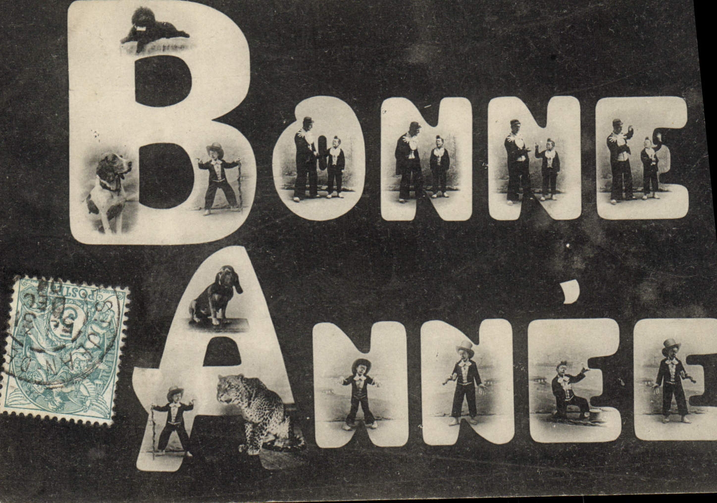 Postal Artista Niño Pantera Perro