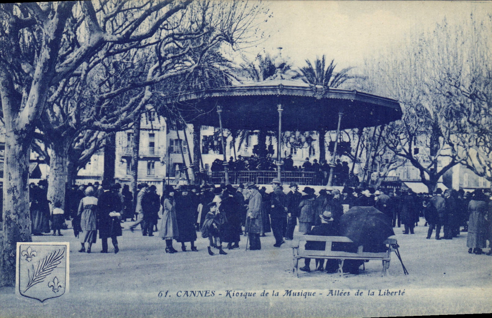 Vintage Postcard Kiosk of the music Gone of Cannes Freedom