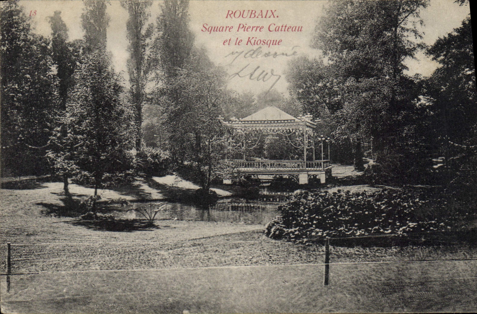 Vintage Postcard Roubaix Public garden Pierre Catteau and the Kiosk