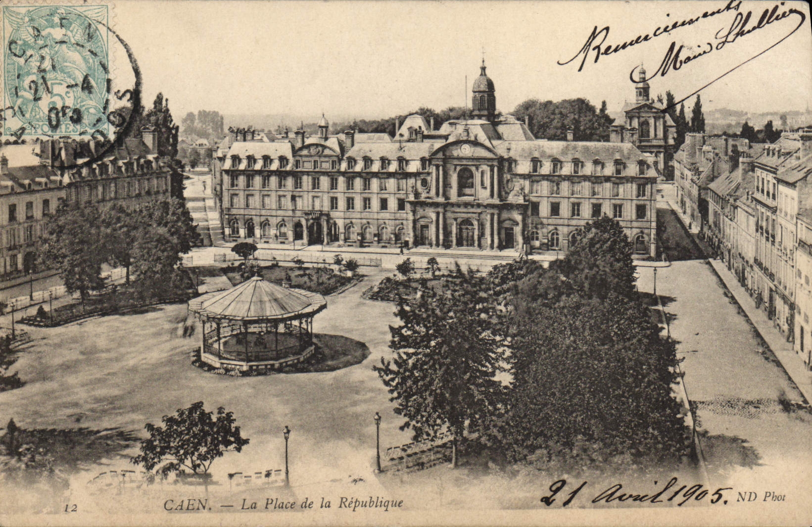 Vintage Postcard Kiosque Caen Places Republic