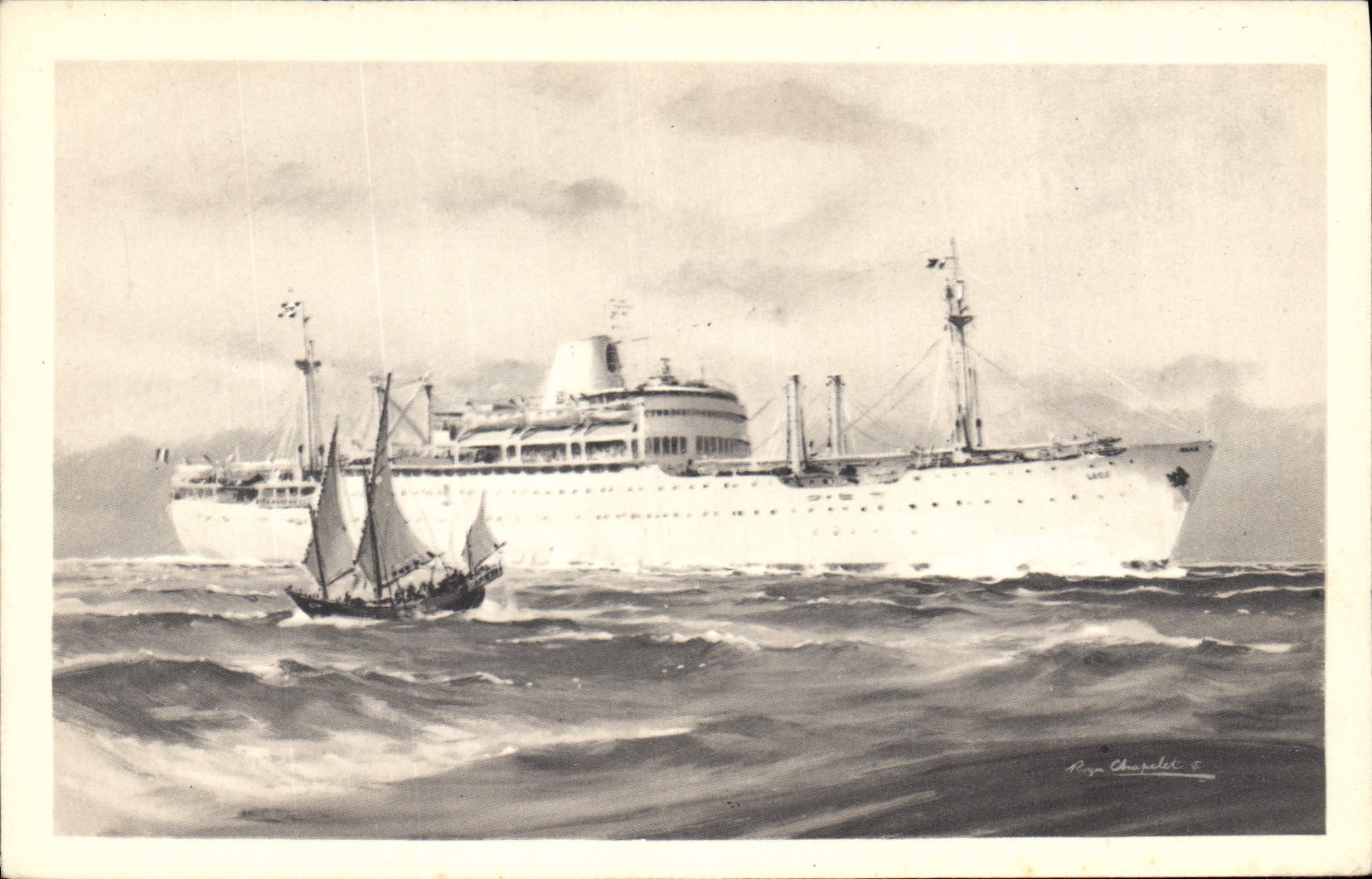 Vintage Postcard Boat Steamer Company of the Laos Transport