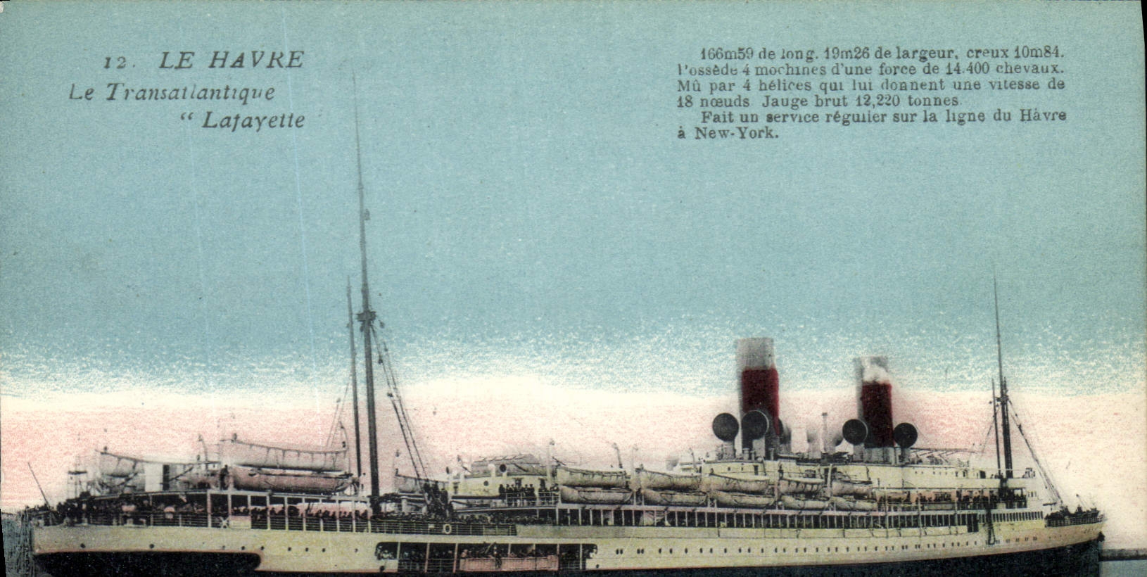 Vintage Postcard Boat Steamer Le Havre the Lafayette Deck chair