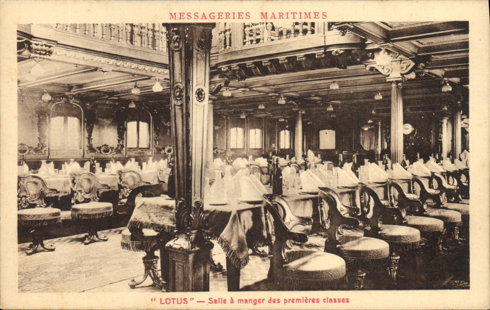 Vintage Postcard Bateau Steamer Lotus Shipping company Dining room first classes