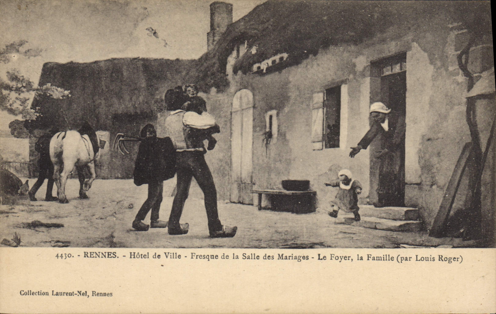 Postal Rennes Hotel de ciudad Fresco de la Sala de los matrimonios el hogar la familia por Louis Roger