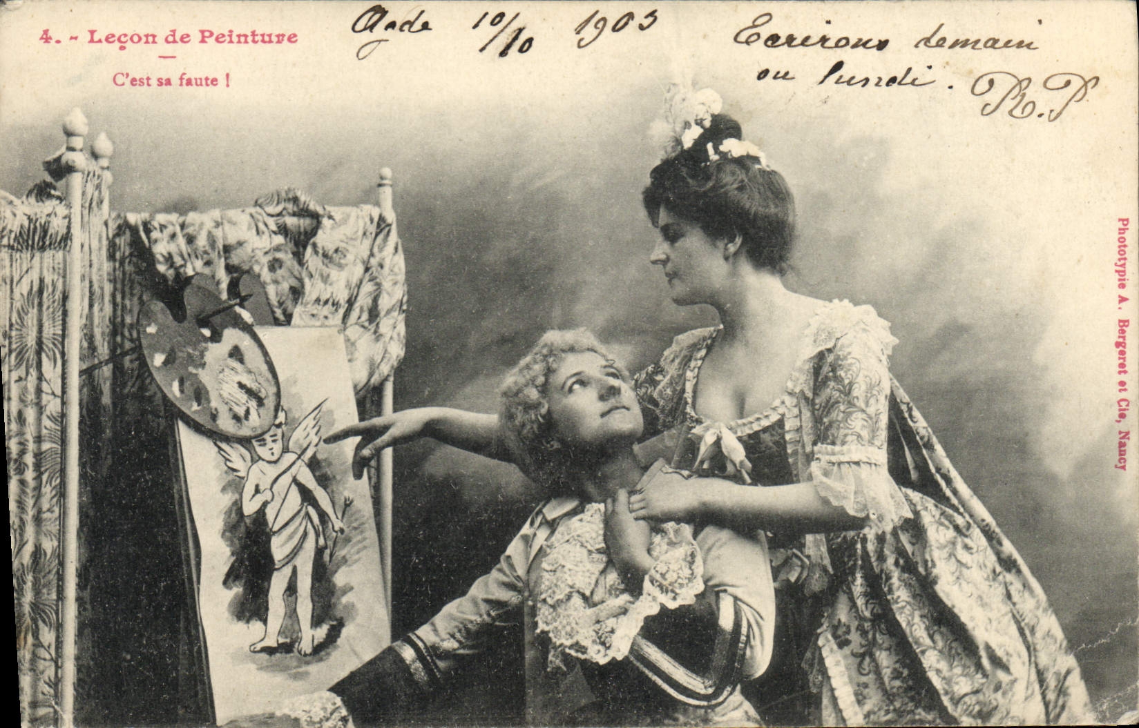 CPA Femme Lecon de peinture 