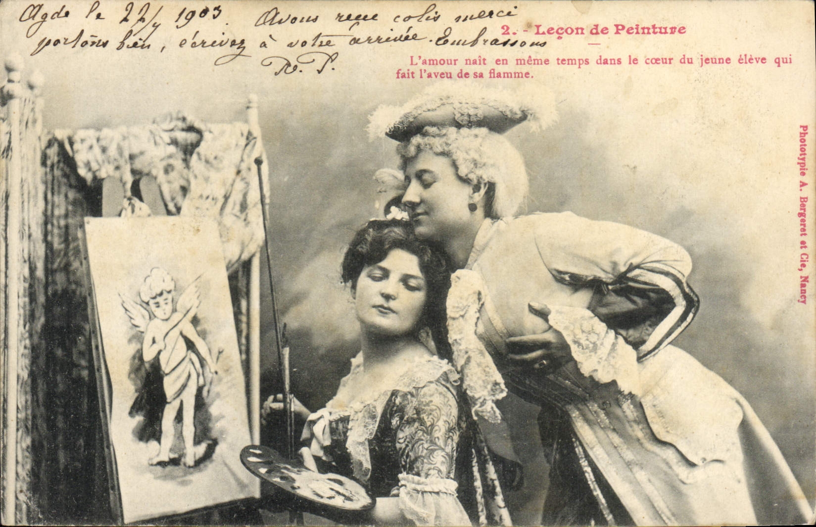 CPA Femme Lecon de peinture 