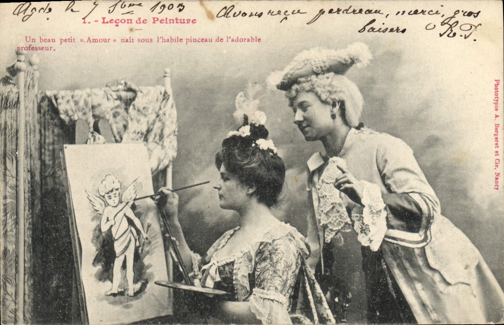 CPA Femme Lecon de peinture 