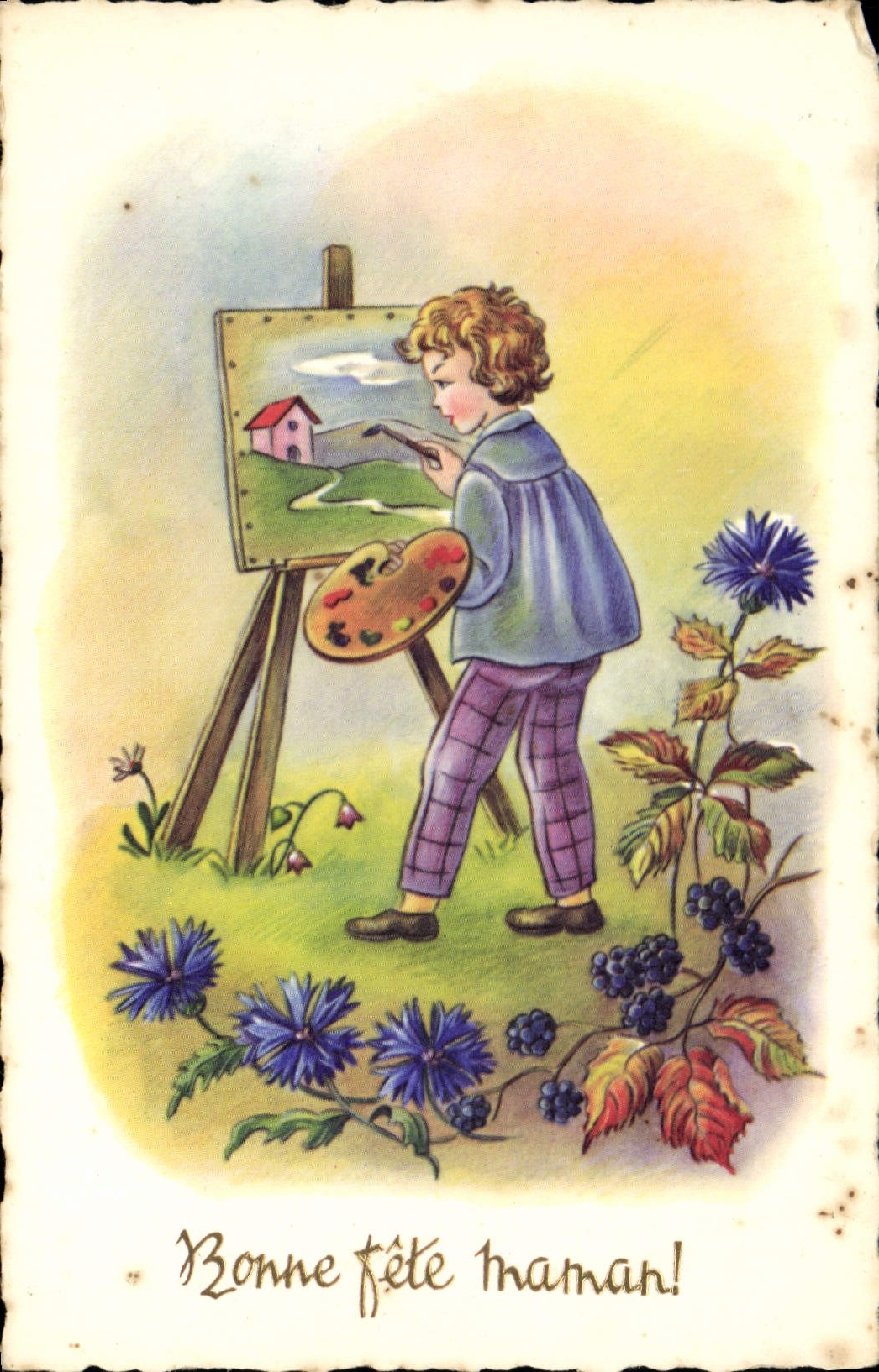 CPA Enfant Peintre Bonne fete maman 