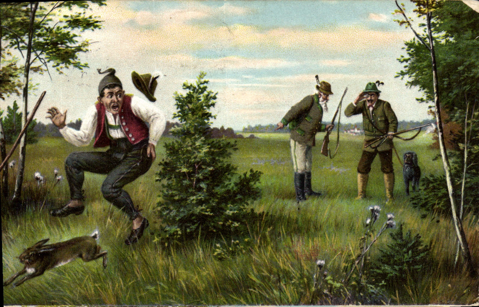 Postal Caza Cazador Conejo