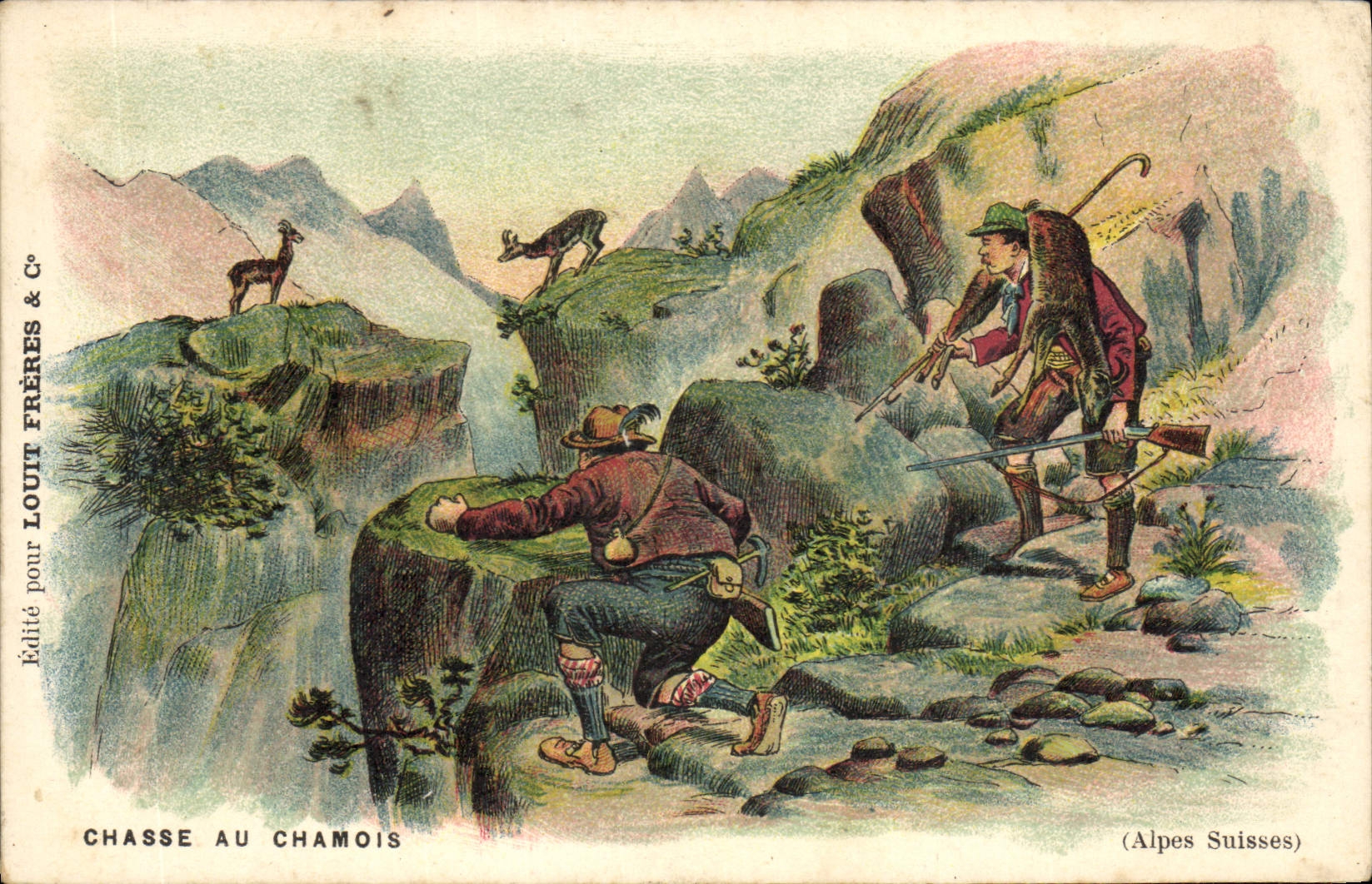 CPA Chasse au chamois Alpes Suisses