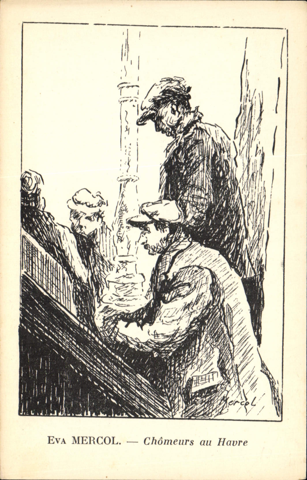 Vintage Postcard Fantasy Illustrator Eva Mercol Unemployed in Le Havre