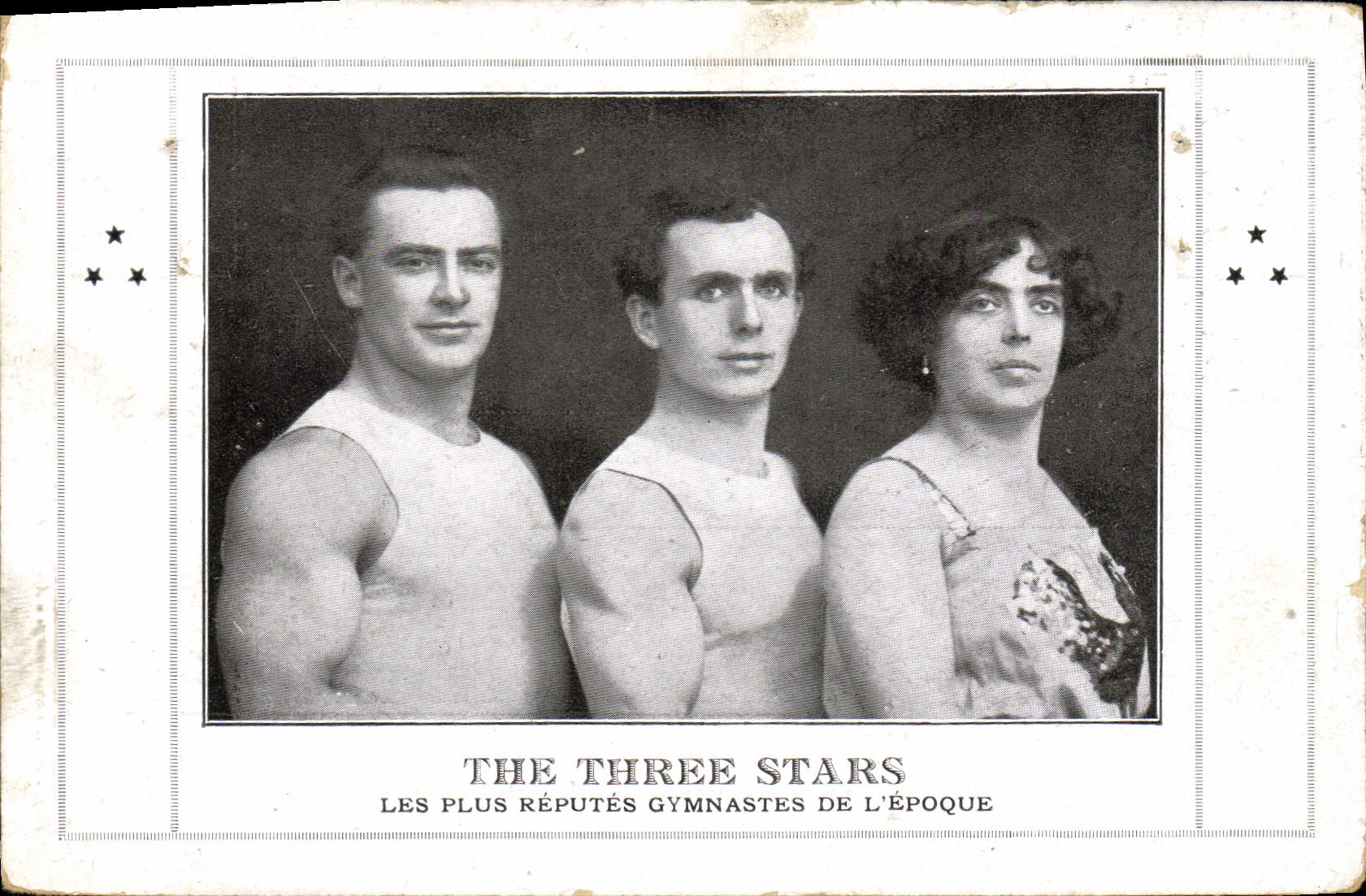 Postal The three Estrellas el más considerada gimnastas del tiempo