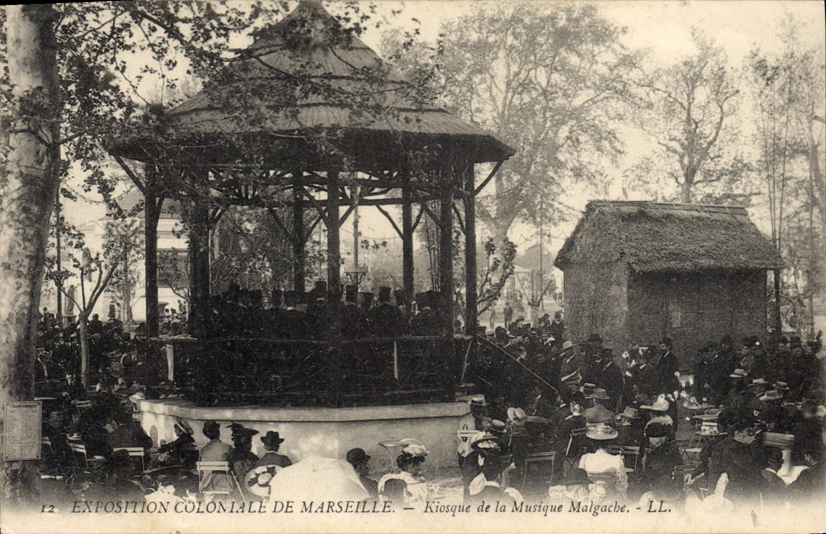 Vintage Postcard Kiosk of the Malagasy music colonial Exposure of Marseilles