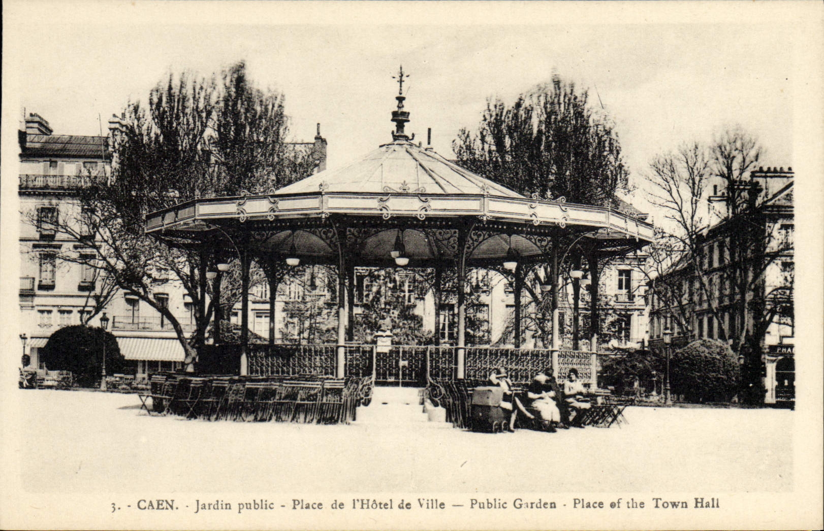 Vintage Postcard Kiosque Caen Park Places town hall