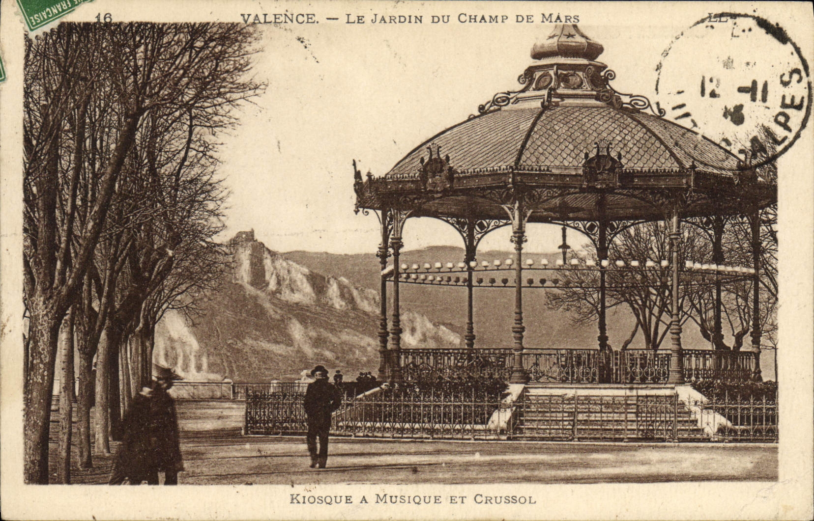 Vintage Postcard Bandstand and Crussol Valence the garden of the Champ de Mars
