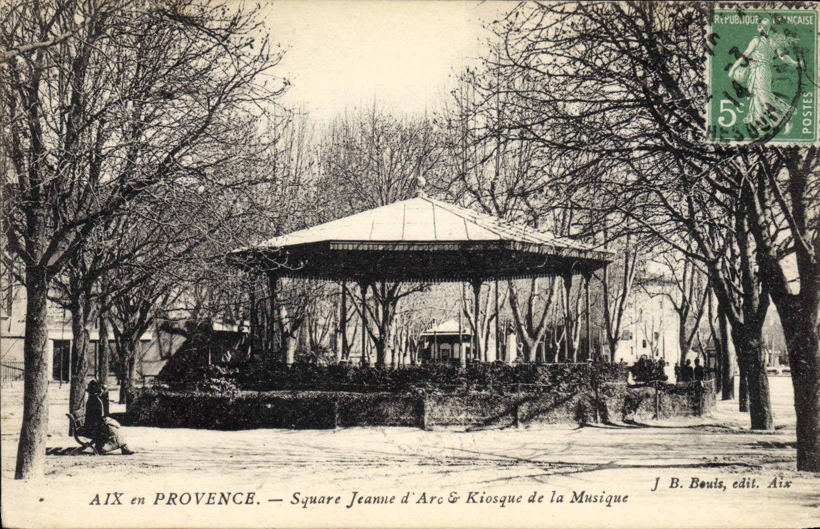 Vintage Postcard Aix in Provence Public garden Joan of Arc and Kiosk of the music