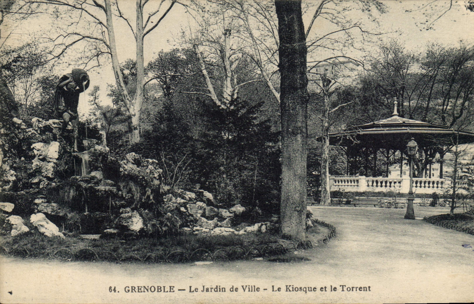 Vintage Postcard Kiosk and the Grenoble torrent the garden of city