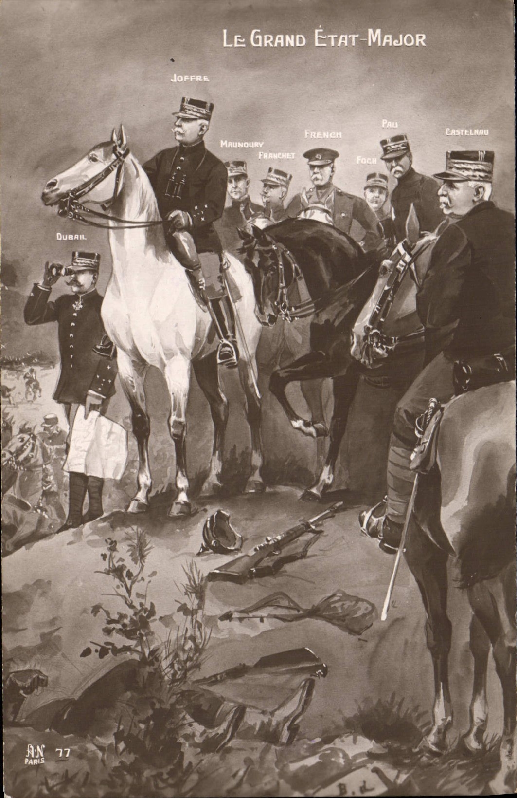 CPA Militaria Le grand Etat Major Joffre Dubail Castelnau 