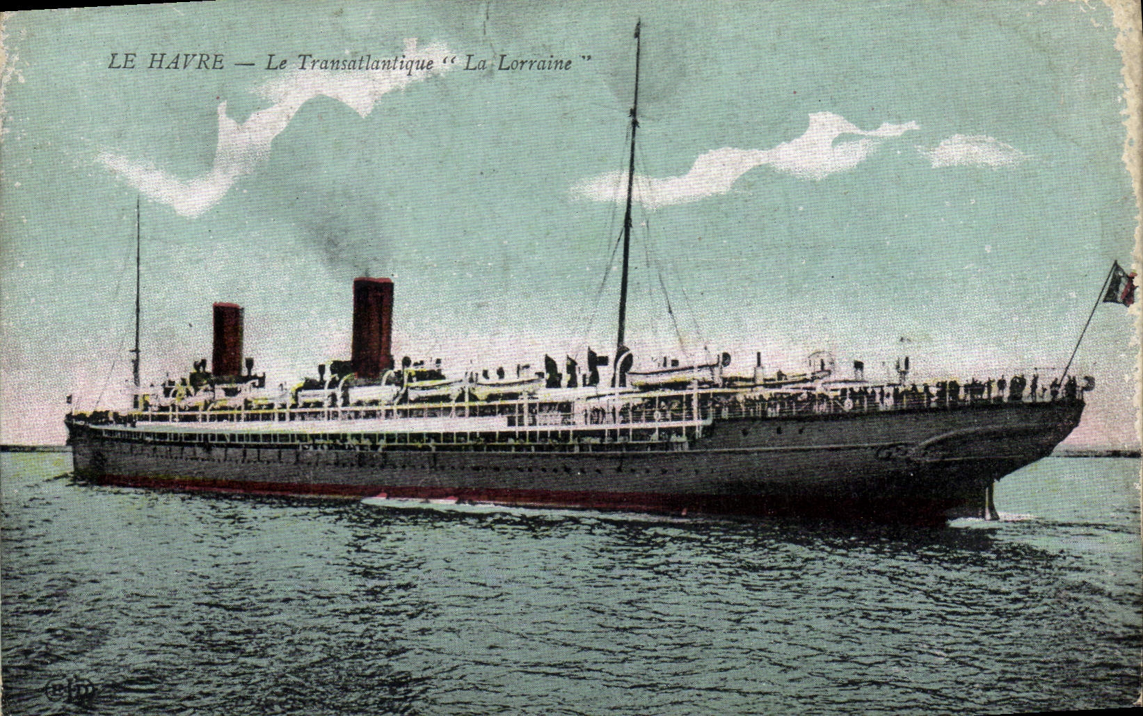 Vintage Postcard Boat Steamer Transatlantic Le Havre Lorraine