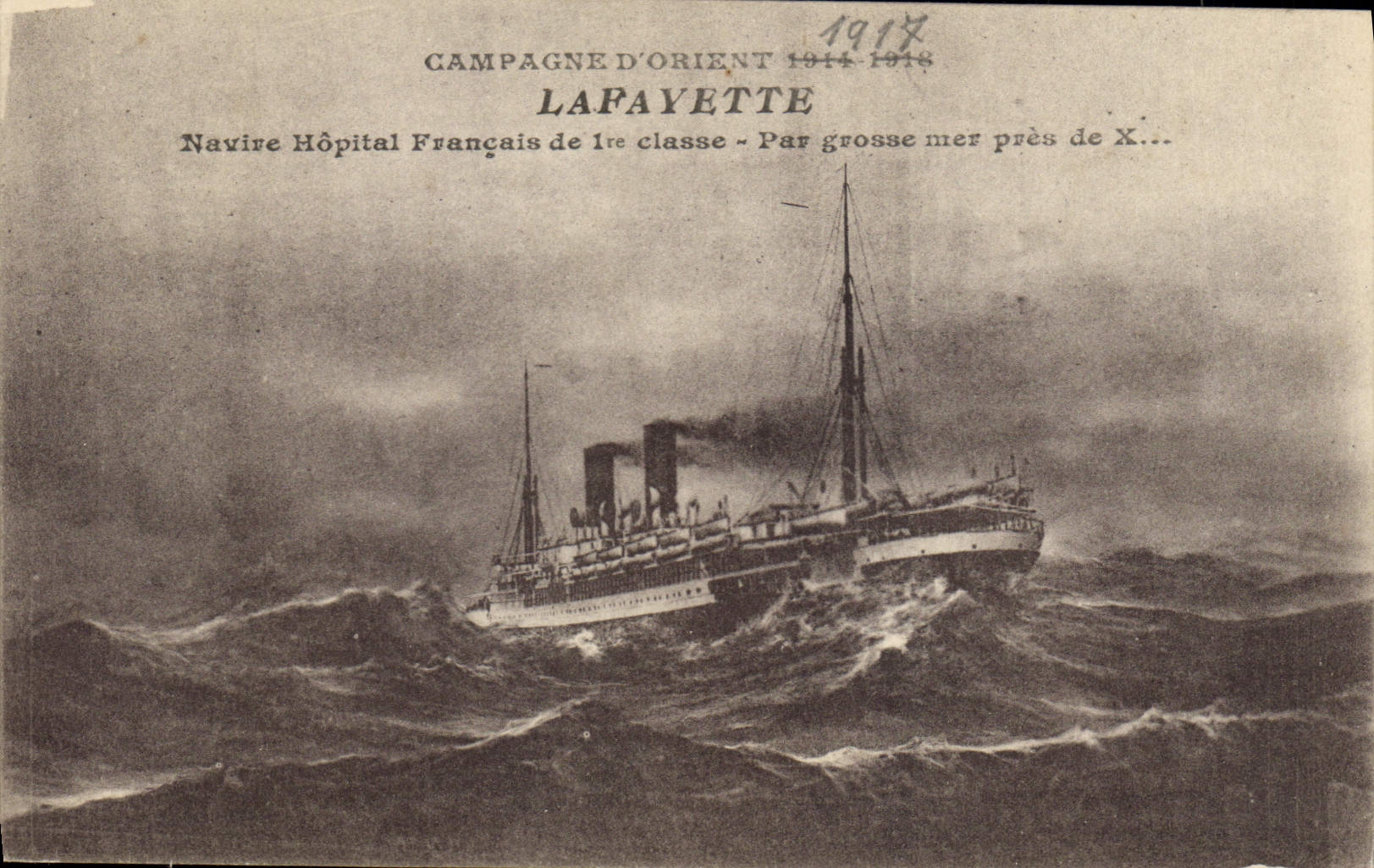 Vintage Postcard Boat Steamer Lafayette Ship French Hospital of 1st class