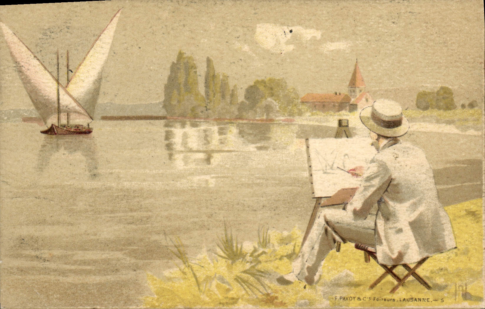 Postal Pintor Barco Suiza