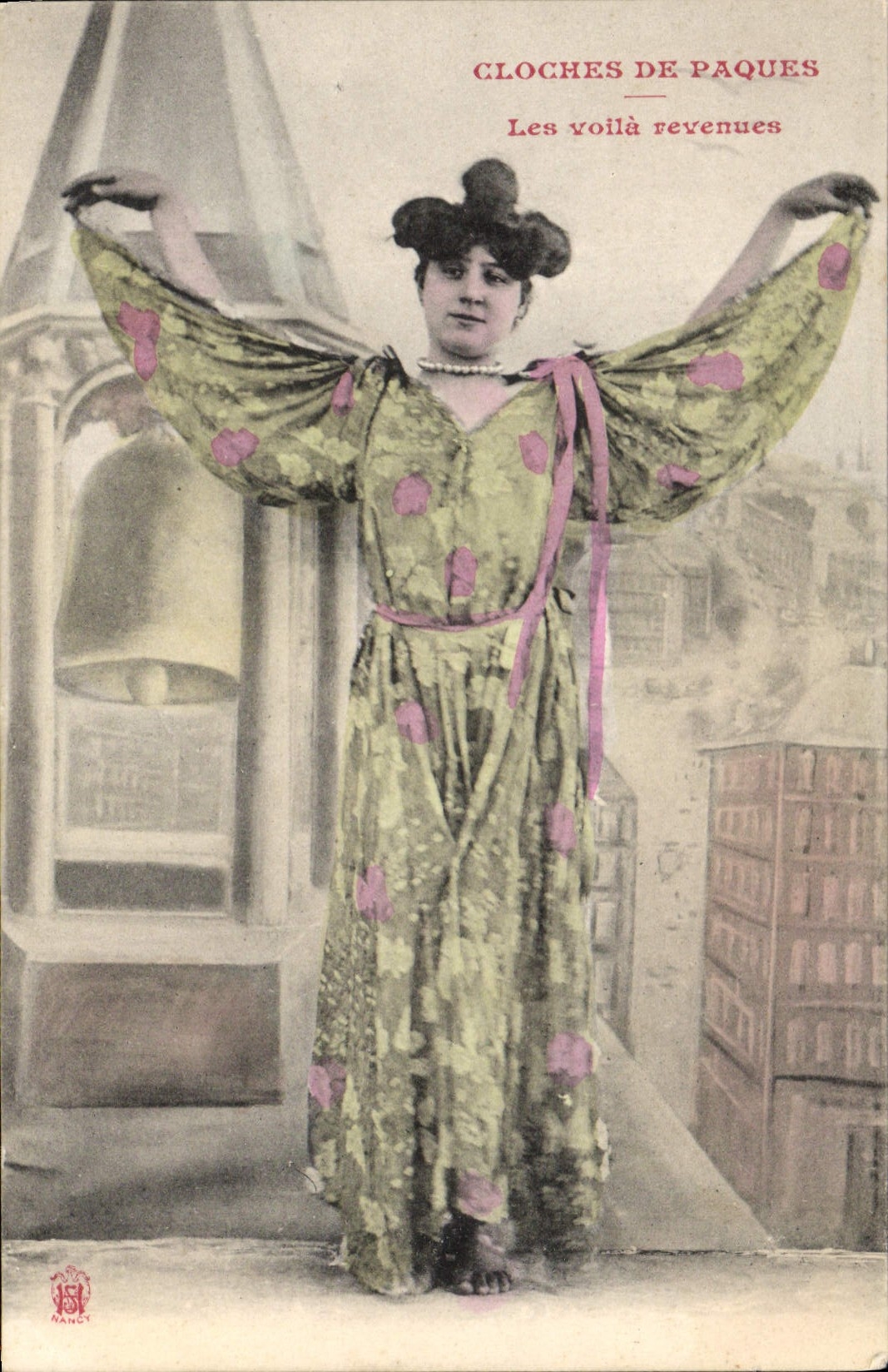 Postal Campanas de Pascuas Mujer el aquí vueltas de nuevo