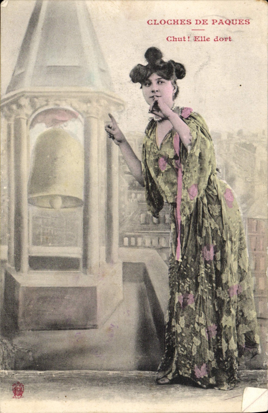 Vintage Postcard Cloche of Easter Femme Hush it sleeps