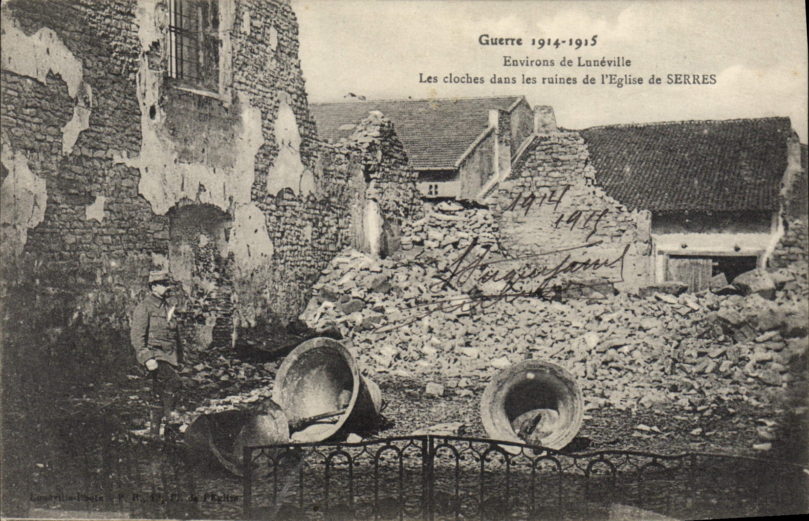 Vintage Postcard Bell Surroundings of Luneville bells in the ruins of the church of Greenhouses