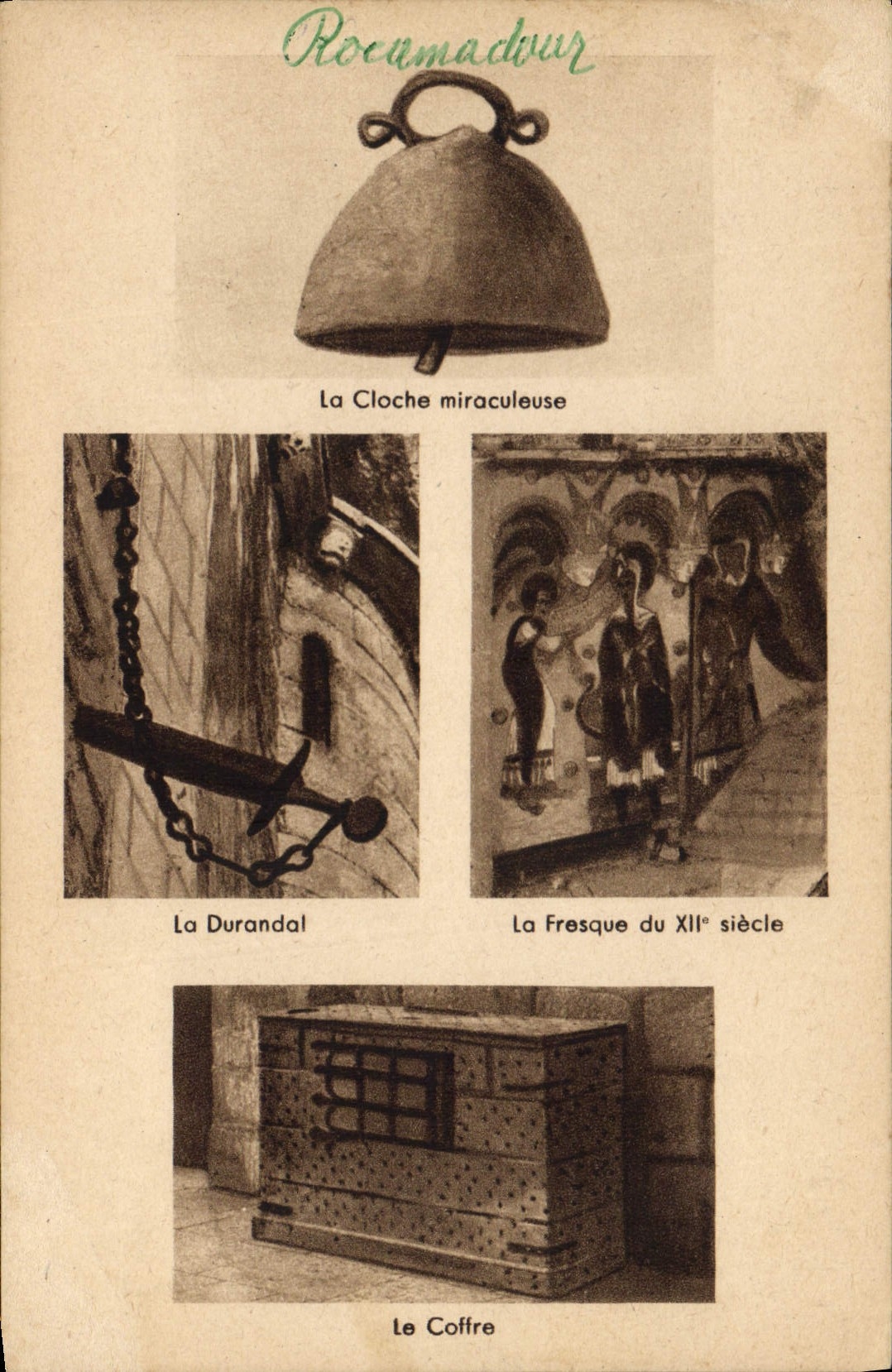 CPA Cloche Rocamadour La cloche miraculeuse Le Durandal La fresque le coffre
