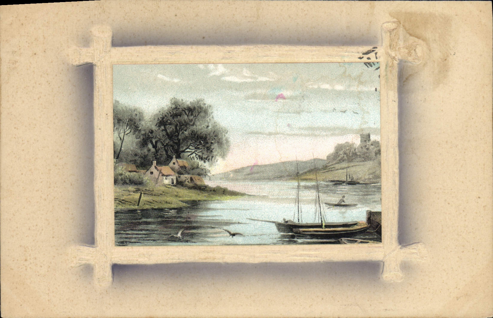 Vintage Postcard Fantasy Landscape Boat