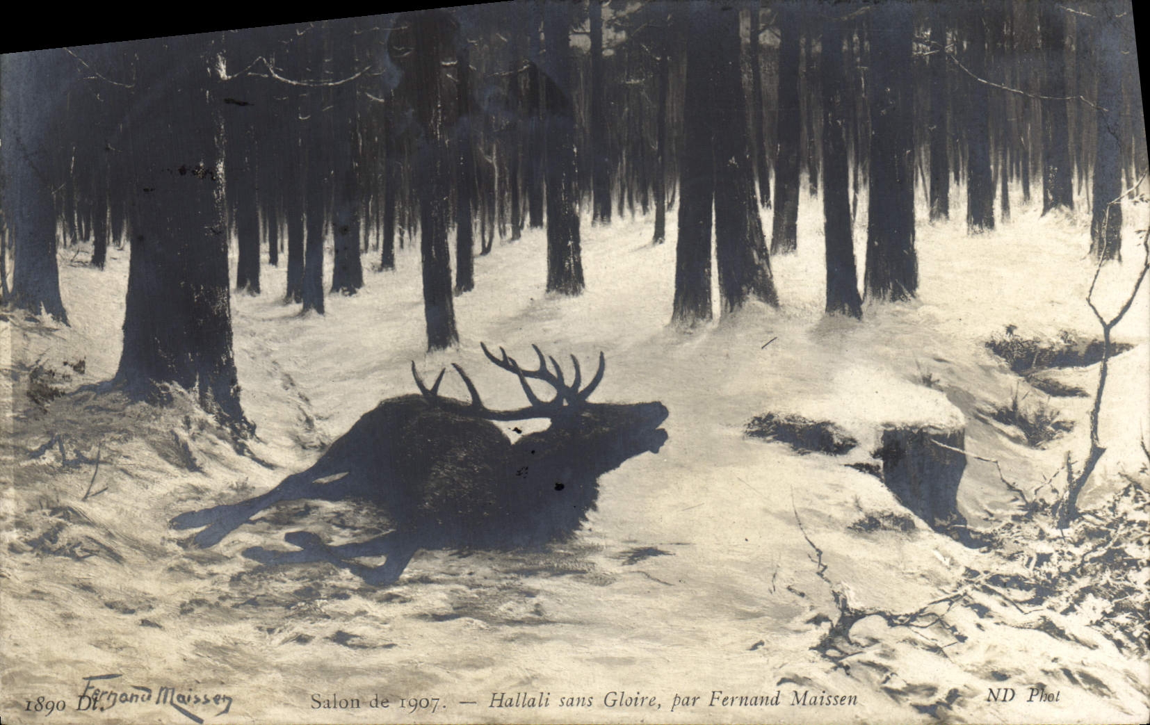 Postal Caza Salón de 1907 de Hallali sin gloria Fernand Maissen