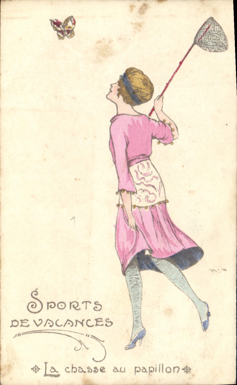 Postal Caza Mariposa Mujer