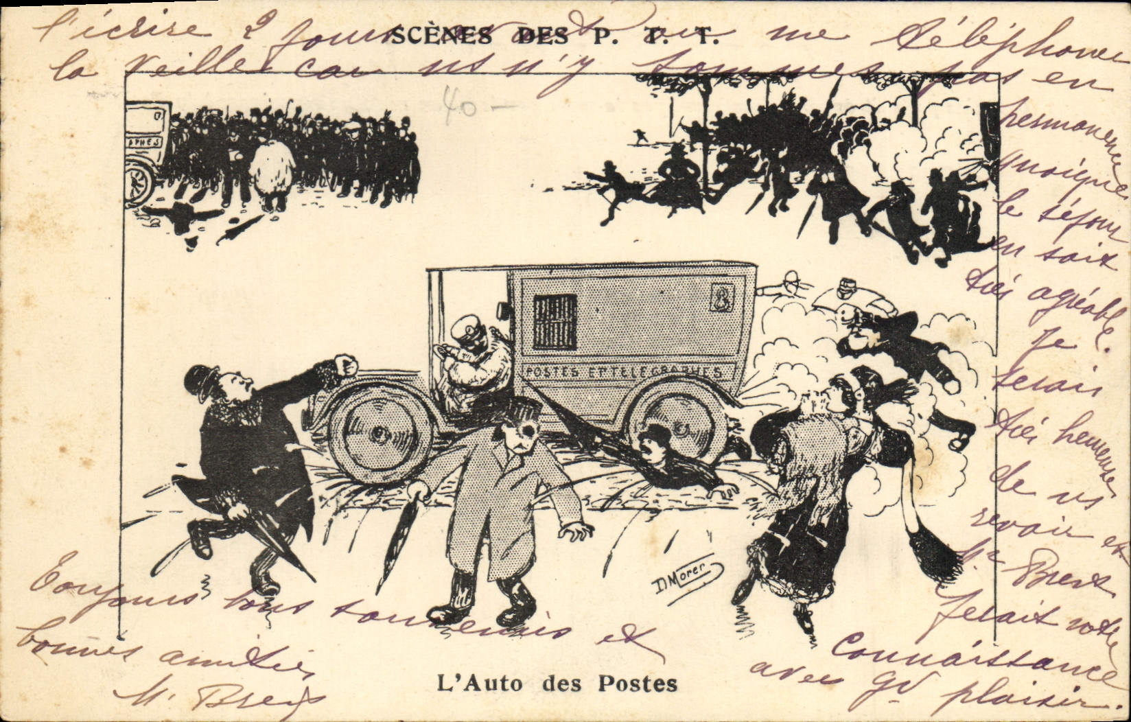 Vintage Postcard Fantasy Illustrator the car of the Stations