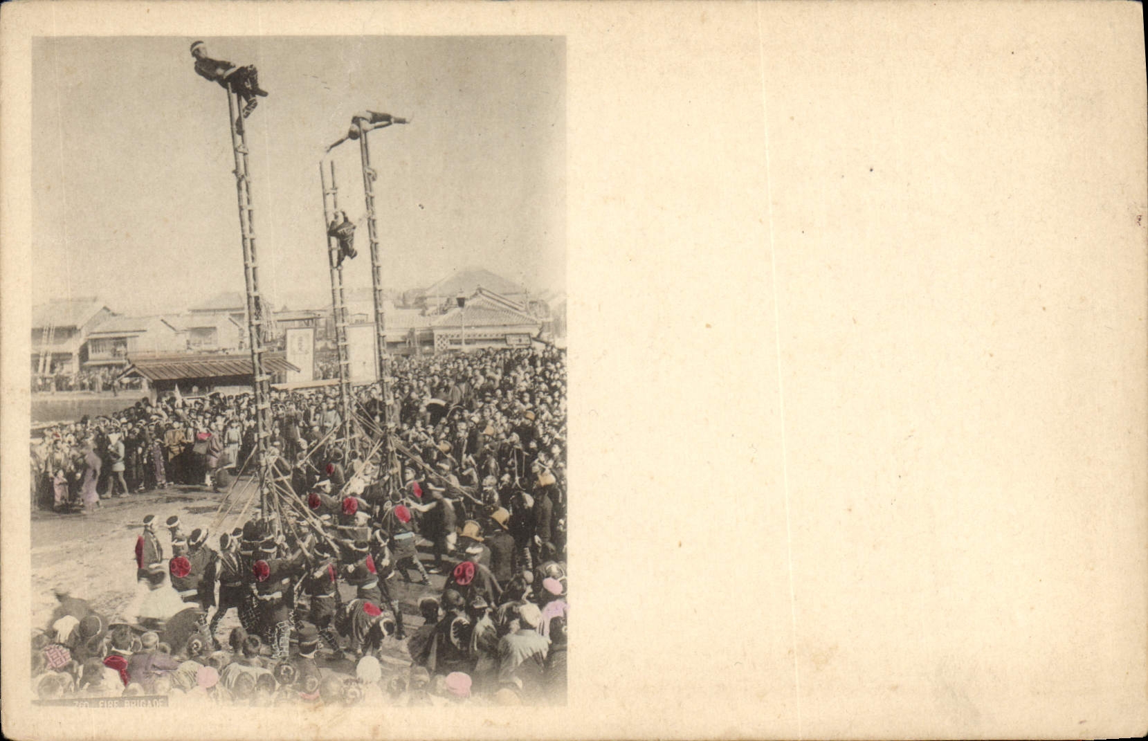 Vintage Postcard Fire Brigade Asia Firemen Clouded China