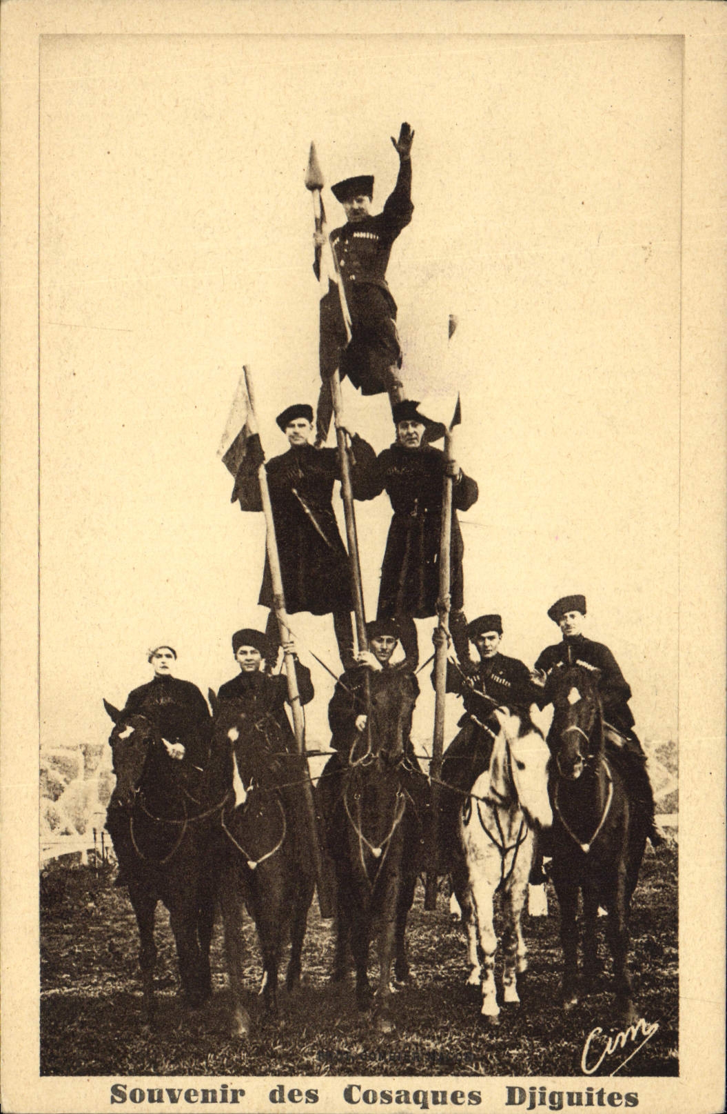 Postal Recuerdo de los cosacos Djiguites