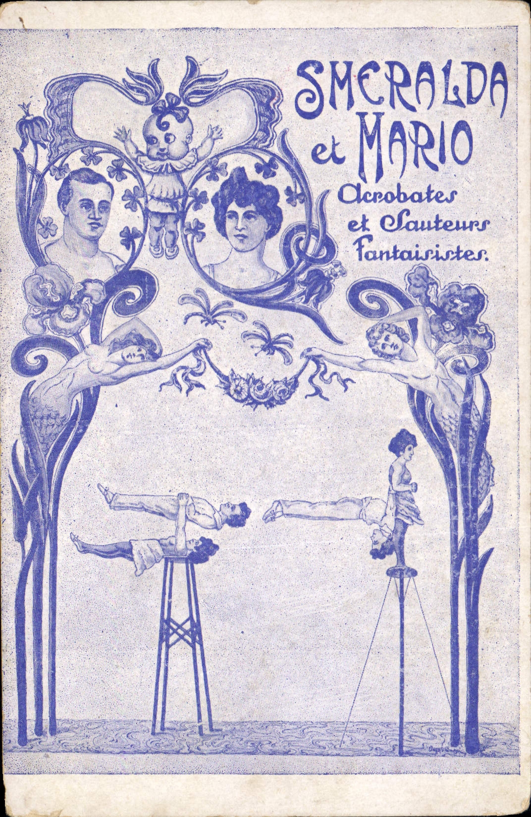 Whimsical Vintage Postcards Smeralda and mario Acrobats and jumpers