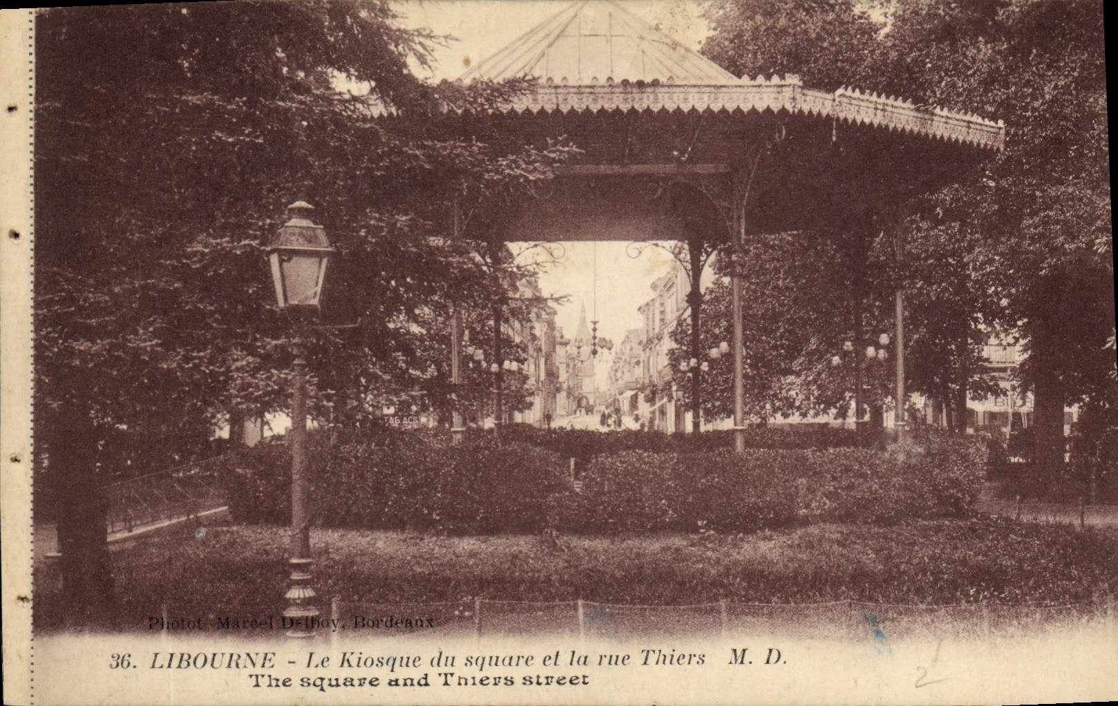 Vintage Postcard Kiosk of the public garden and the street Thiers Libourne
