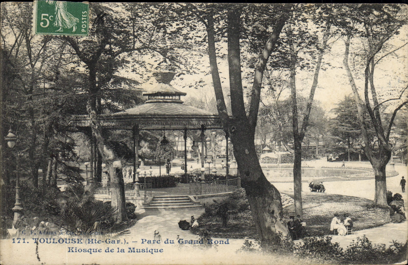 Vintage Postcard Kiosk of the music Park of the Large Toulouse Round