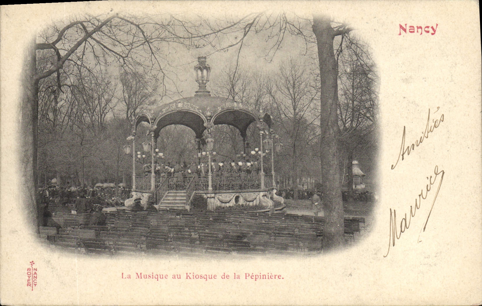 Vintage Postcard Nancy music of the Kiosk of the Seedbed