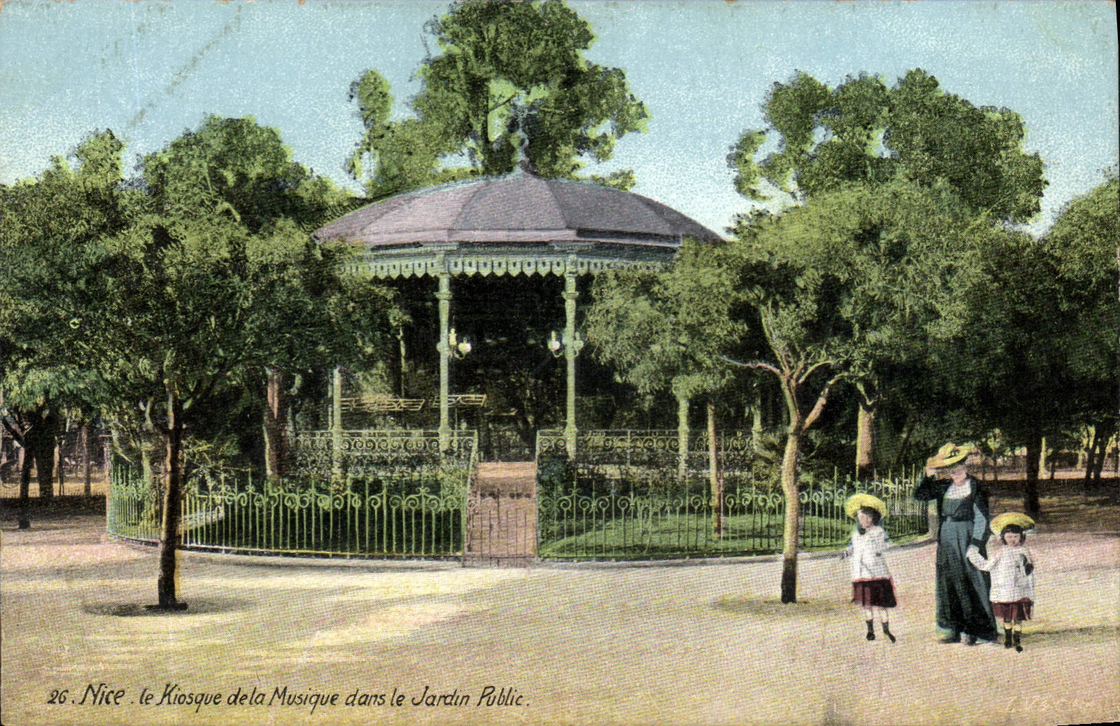 Vintage Postcard Kiosk of the music in the Nice park