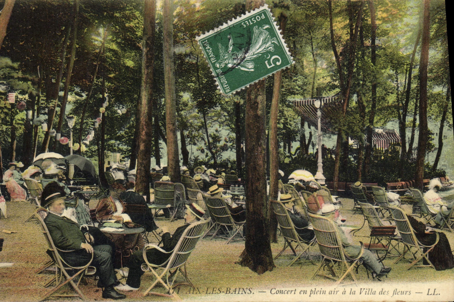 Vintage Postcard Kiosque Aix the Baths Concert in the open air has the villa of the flowers