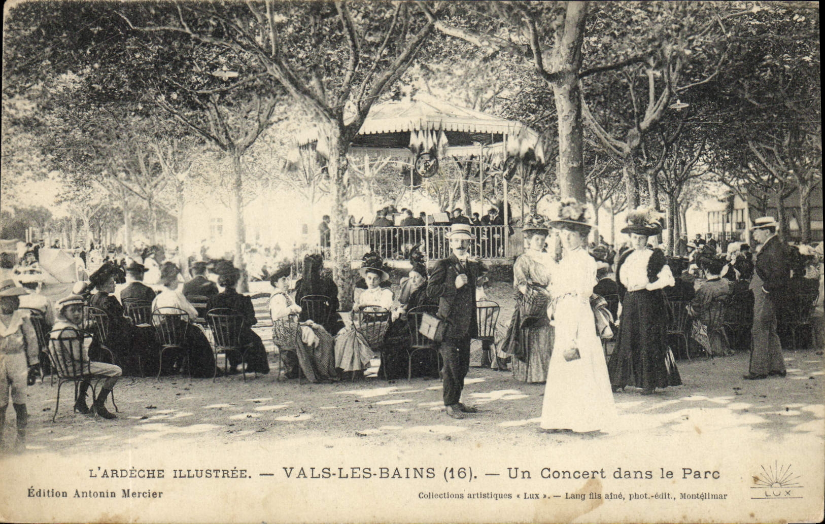 Vintage Postcard Kiosk Valleys Baths a concert in the park