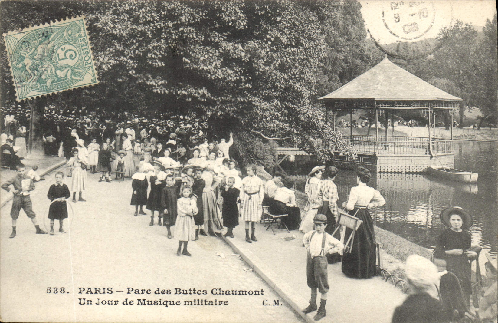 Vintage Postcard Kiosk Paris Park of the Chaumont Hillocks One day of military music SIGNAL