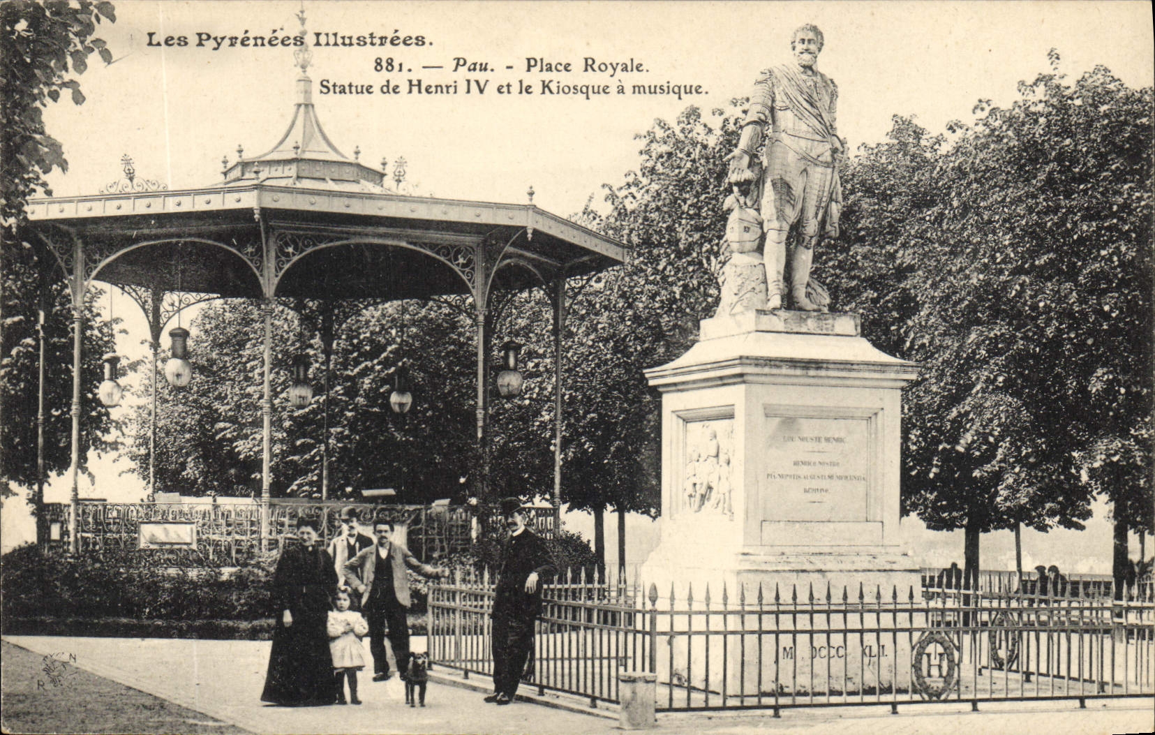 Vintage Postcard Pau Places Royal Statue of Henri IV and the Bandstand
