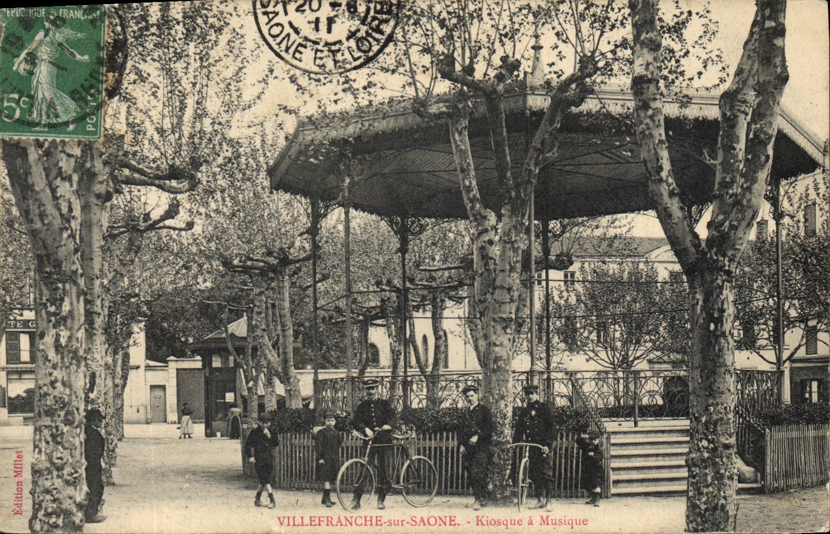 Vintage Postcard Bandstand Villefranche on the Saone Velo Cycles