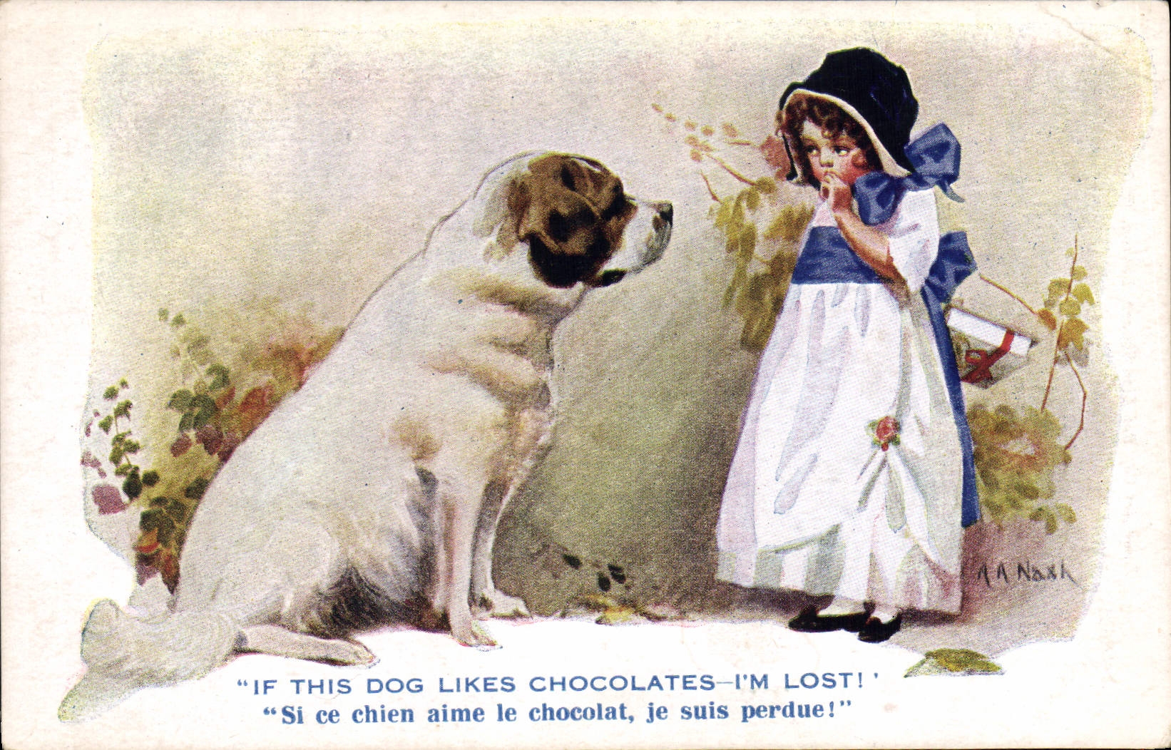 CPA Chien Chiens Enfant IF this dog likes chocolates I'm lost