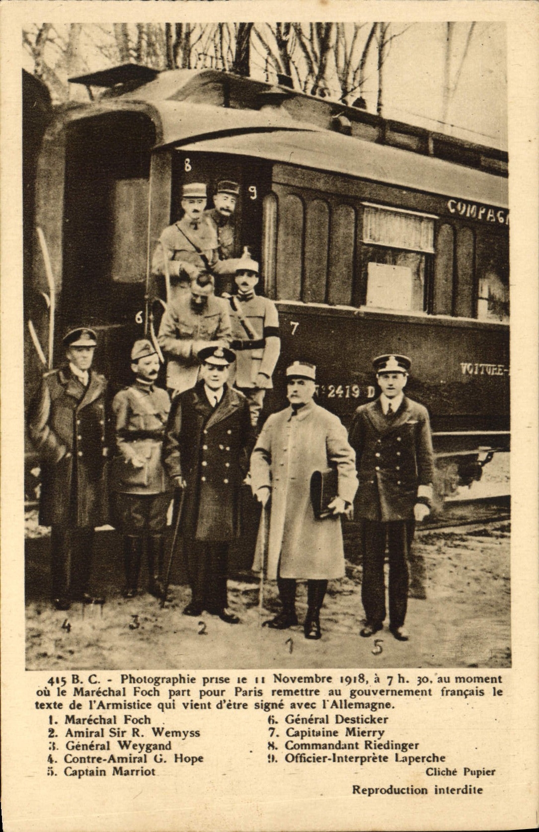 Vintage Postcard Militaria Drill of Compiegne Coach of the armistice