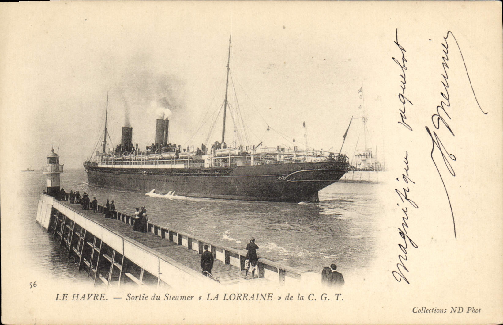 Vintage Postcard Boat Steamer Le Havre Left the steamer Lorraine of CGT