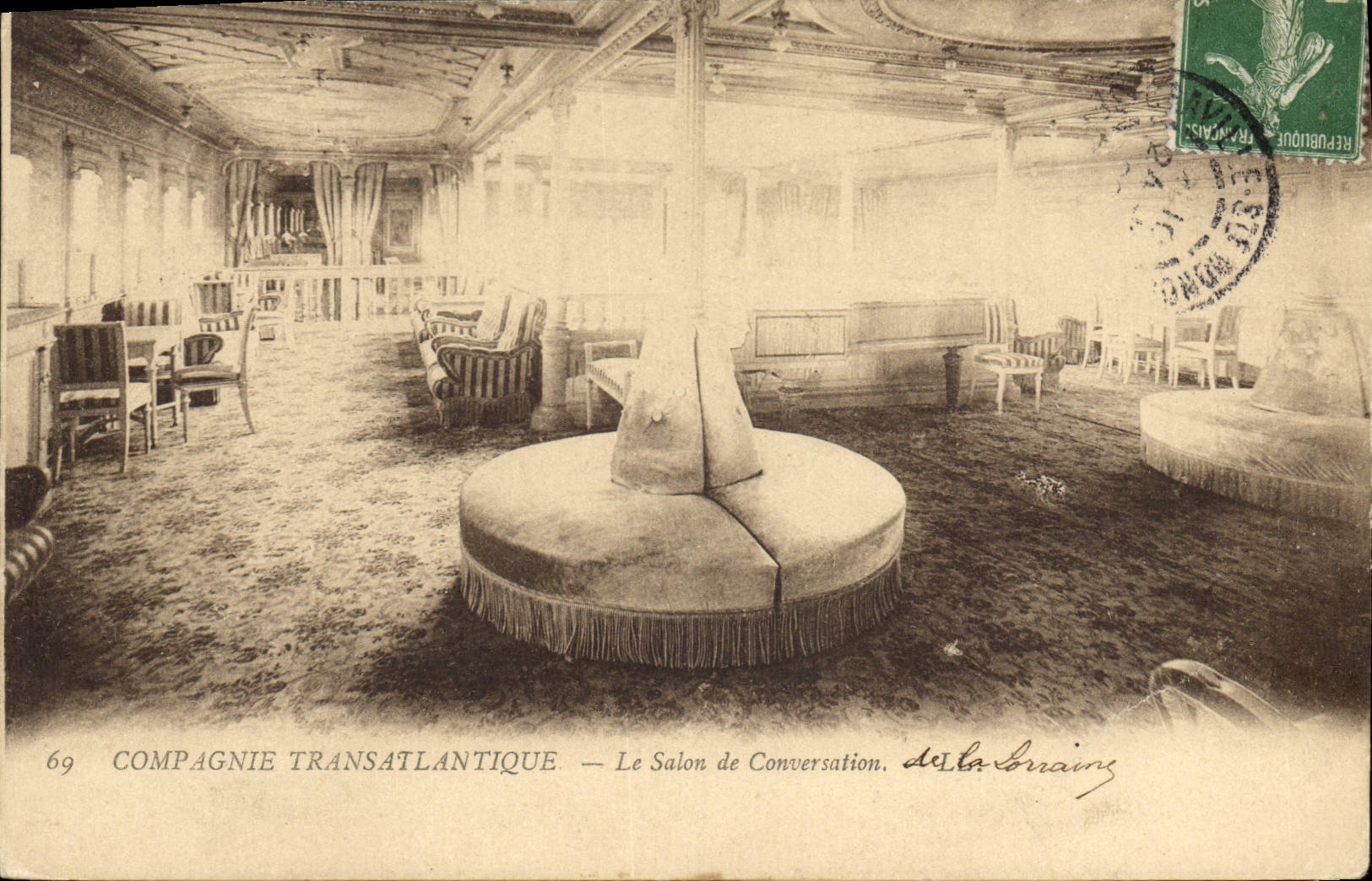 CPA Bateau Paquebot Compagnie Transatlantique Le salon de conversation