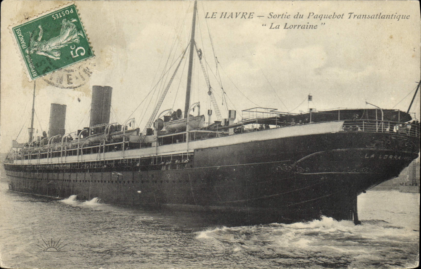 Vintage Postcard Boat Steamer Le Havre Left the Transatlantic liner Lorraine